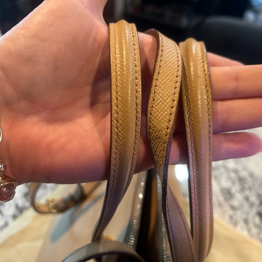 Prada Beige Saffiano Galleria Leather Satchel EUC w/ Pink Scarf and charm - Picture 3 of 16